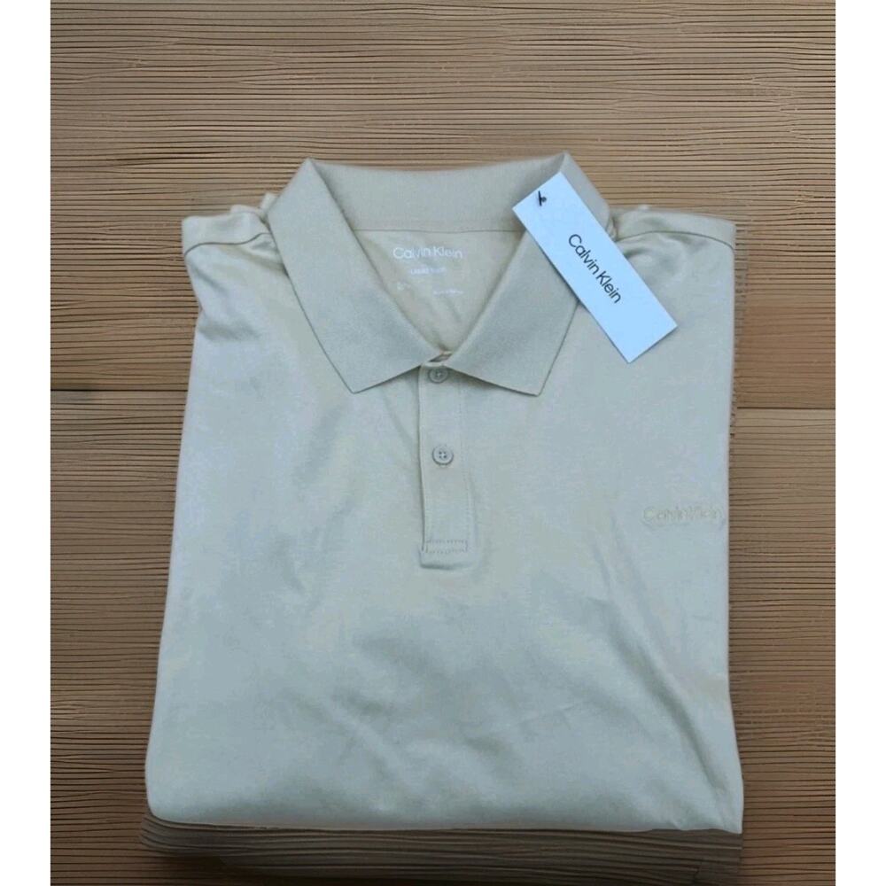 Calvin Klein Liquid Touch‎ Solid Polo Shirt 100% Cotton Italian Straw Size XL